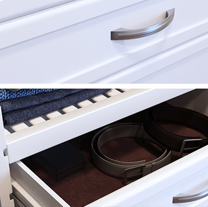 Closeup image highlighting the features of the drawers used in a John Louis Home closet organizer