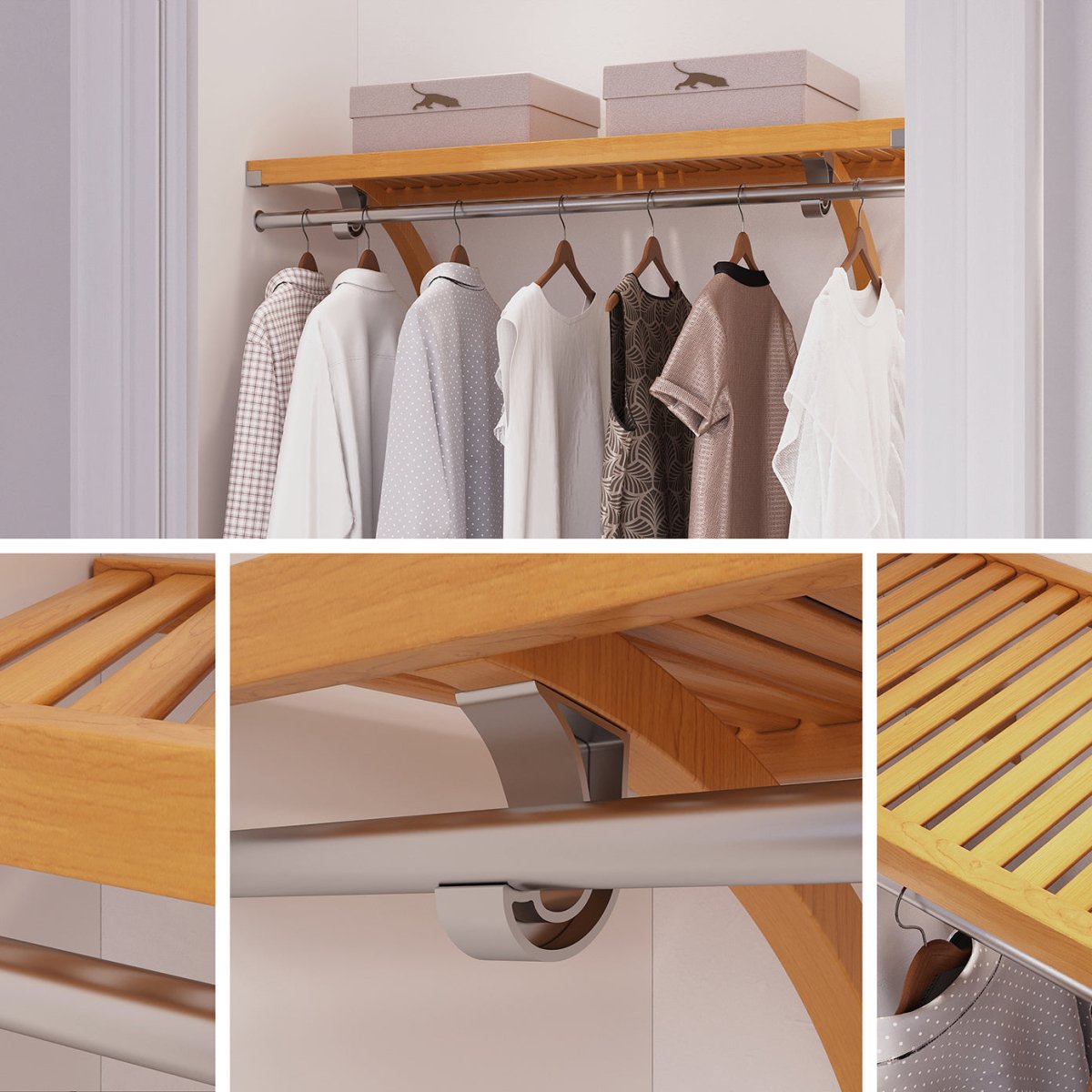 Solid Wood 4 ft Shelf Kit with Bar - John Louis Home - Closet Shelves