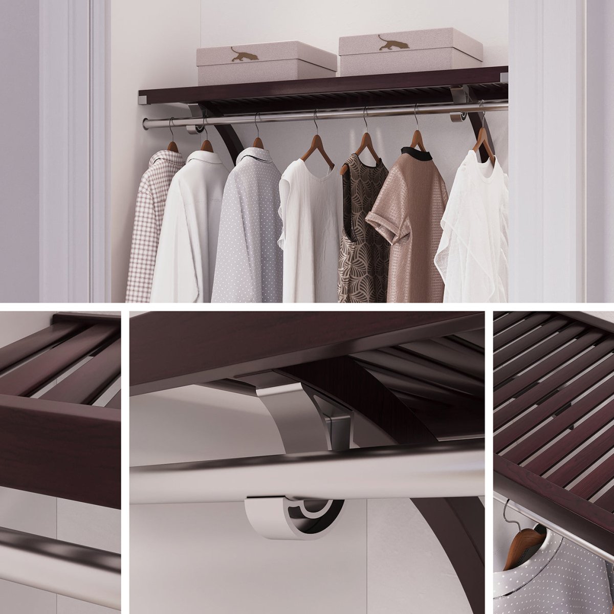 Solid Wood 4 ft Shelf Kit with Bar - John Louis Home - Closet Shelves
